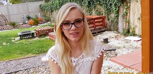  Little blonde Alex Grey pov sucks cock and balls and gets plowed